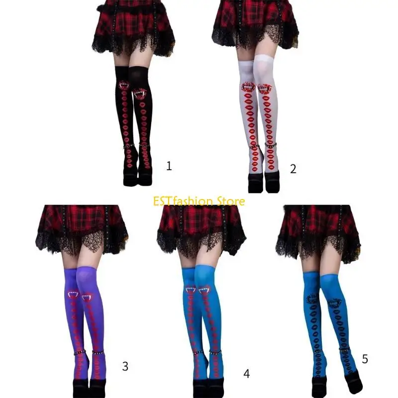 Y5GC bloedige lippen over knie hoge sokken lippen dij hoge kousen Halloween -kousen