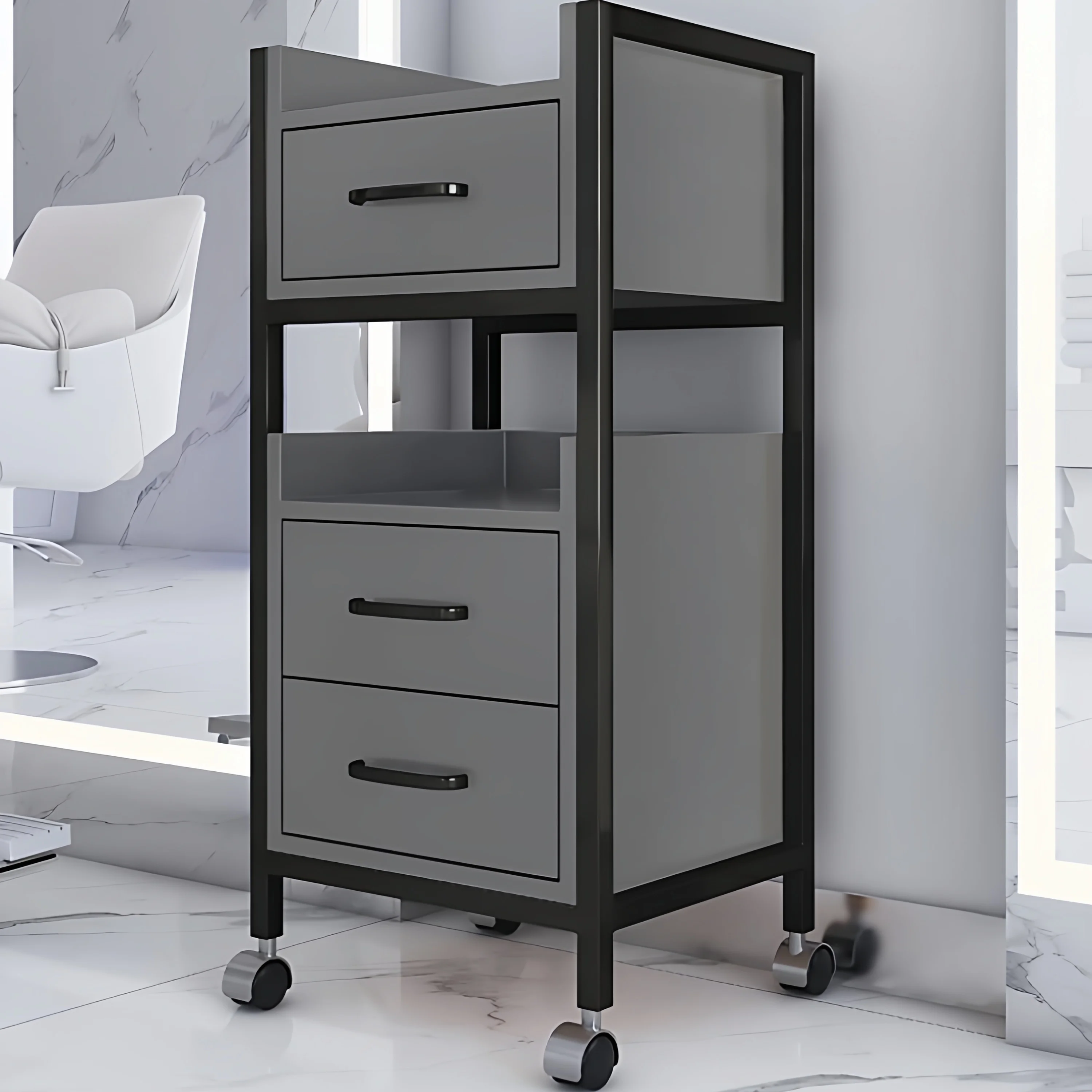 #Barber Shop Stainless Steel Tool Cabinet Hair Salon Mirror Stand Haircut Beauty Salon Trolley Dedicated Hair Dryer Storage Rack