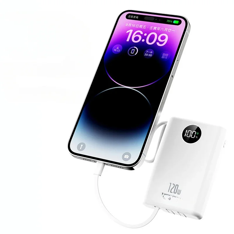 10000mAh For Xiaomi IPhone Huawei Mini Power Bank 120W Super Fast Charge Ultra-thin Charging Bank Mobile Power with Cable