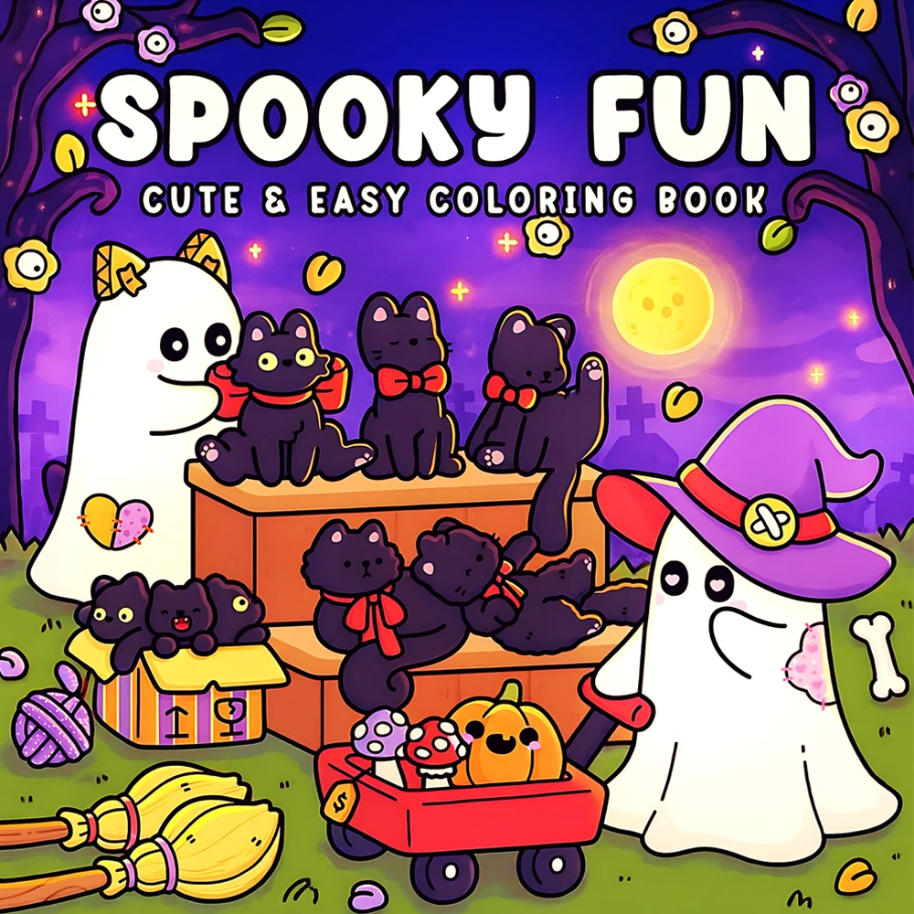 SPOOKY FUN CUTE & EASY Coloring Book for Adult Relieve Stress Kill Time DIY Painting Drawing Book Bold Spooky Halloween Patterns