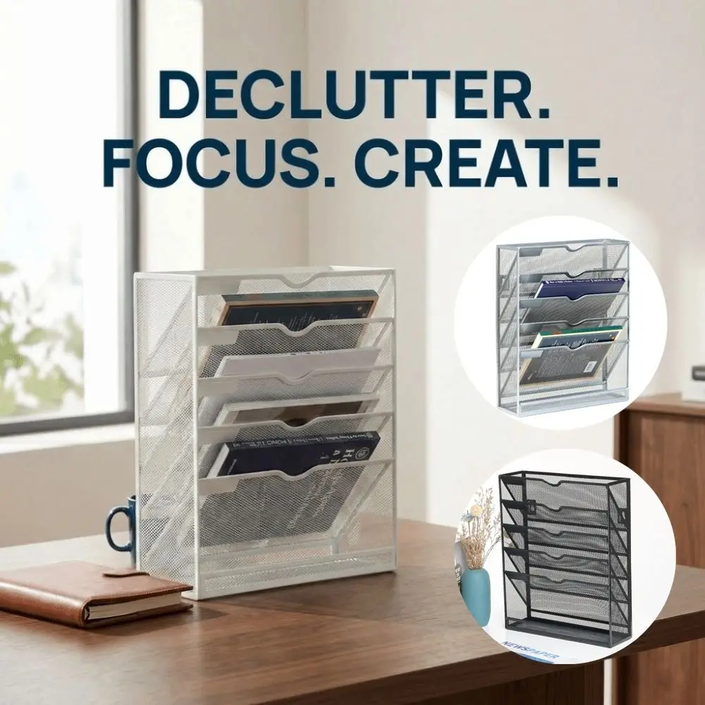 Wall Mounted Mail Paper Document Holder Large Capacity 6 Layer Magazine Rack Modern Durable Paper Document Letter Sorter
