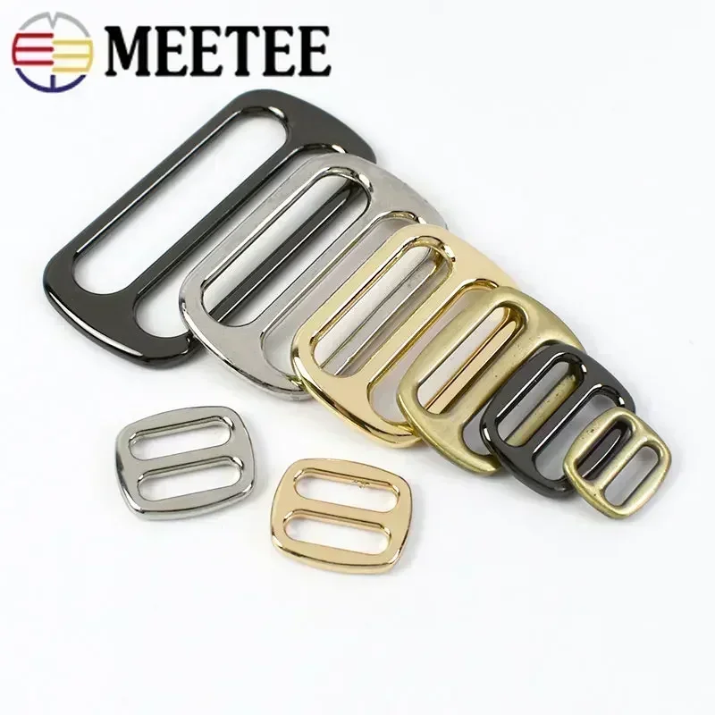 Meetee 10Pcs 12-50mm Metal Belt Buckles Bag Strap Slider Tri-Glide Webbing Adjuster Buckle DIY Backpack Hook Clasp Accessories