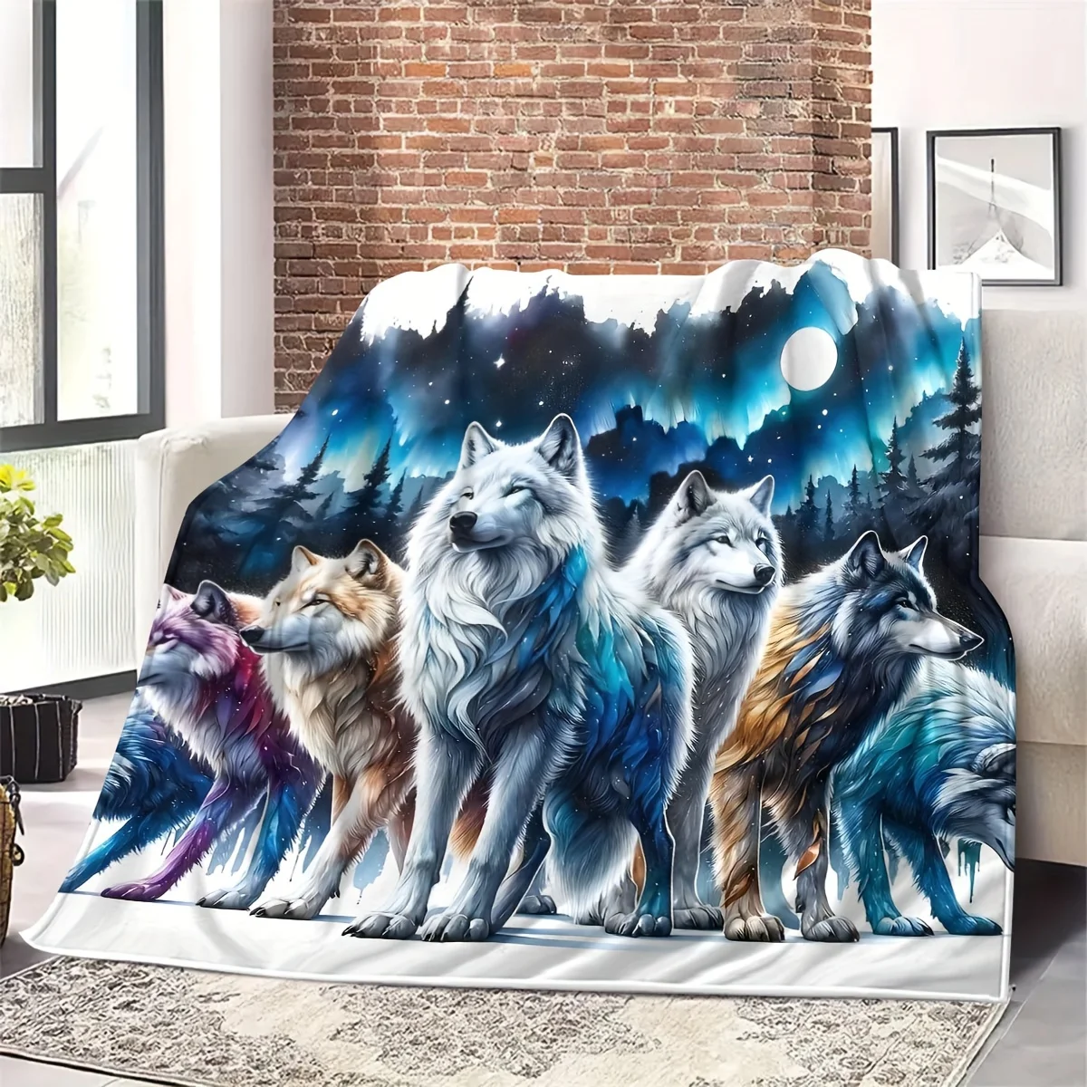 Ultra-Soft Flannel Wolf Pack Throw Blanket - Versatile All-Season Gift for Couch,, Office & Camping