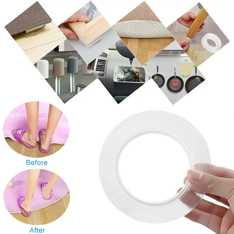 Super Sticky Double Sided Adhesive Tapes Heavy Duty Transparent Washable Ultra-strong Two Sided Mounting Tape Strips for Decor