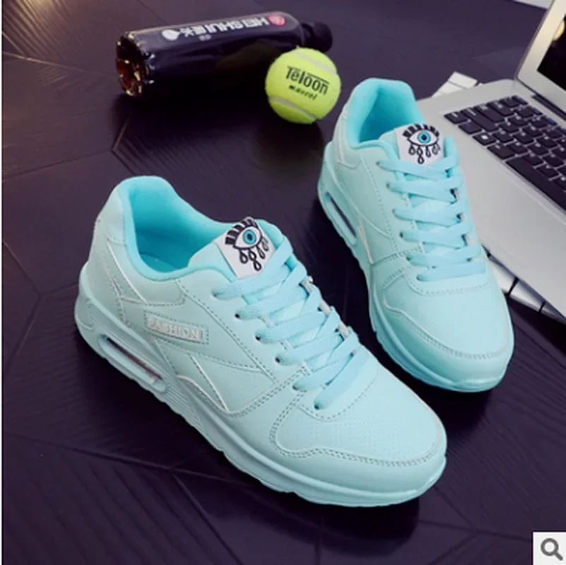 Women Fashion Sneakers Air Cushion Sports Shoes Pu Leather Blue Shoes White Pink Outdoor Walking Jogging Shoes Female Trainers