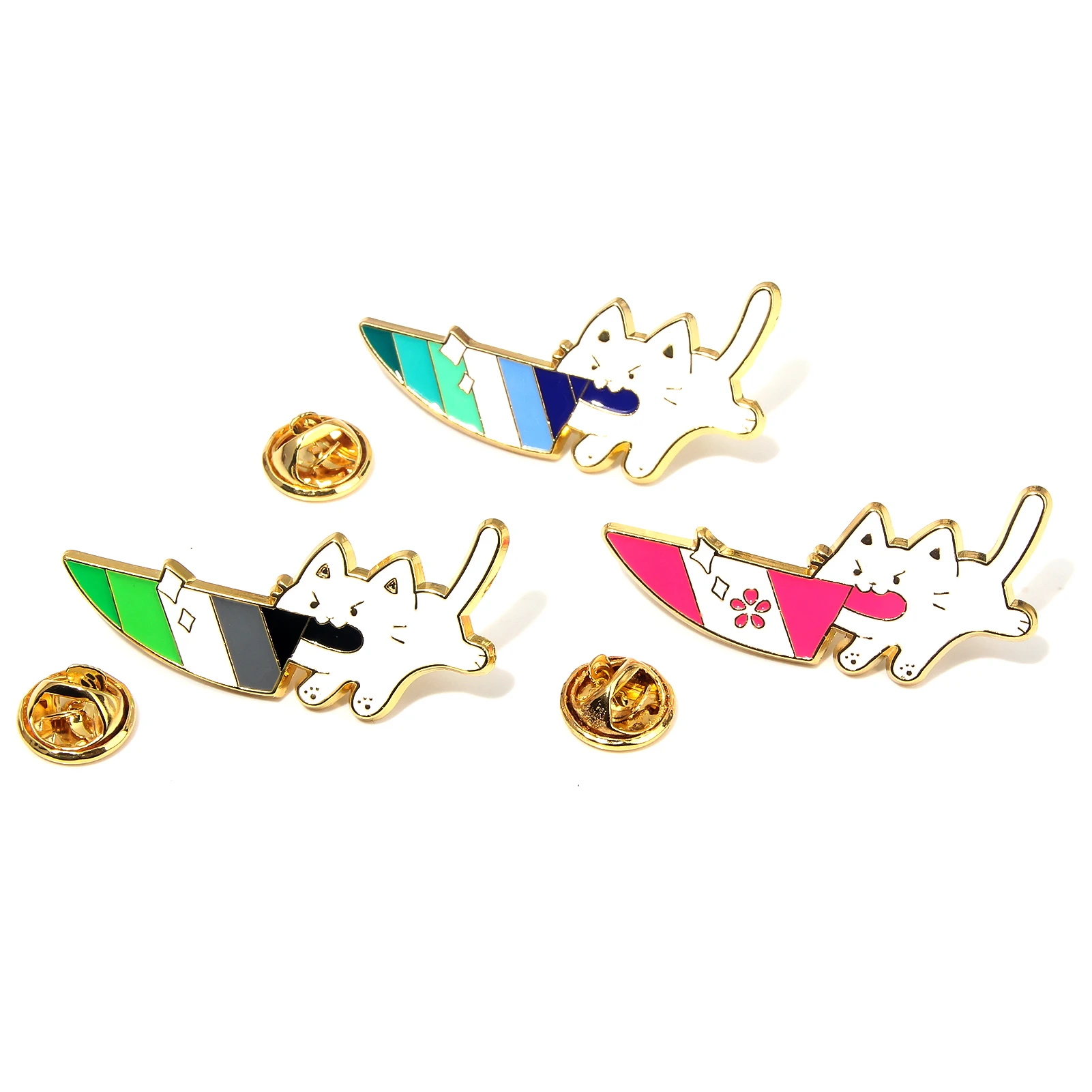 Fashionable Creative Pointy Knife Cat Enamel Pins Brooch Funny Cat Badge Brooches for Women Men Lapel Backpack Jewelry Gift