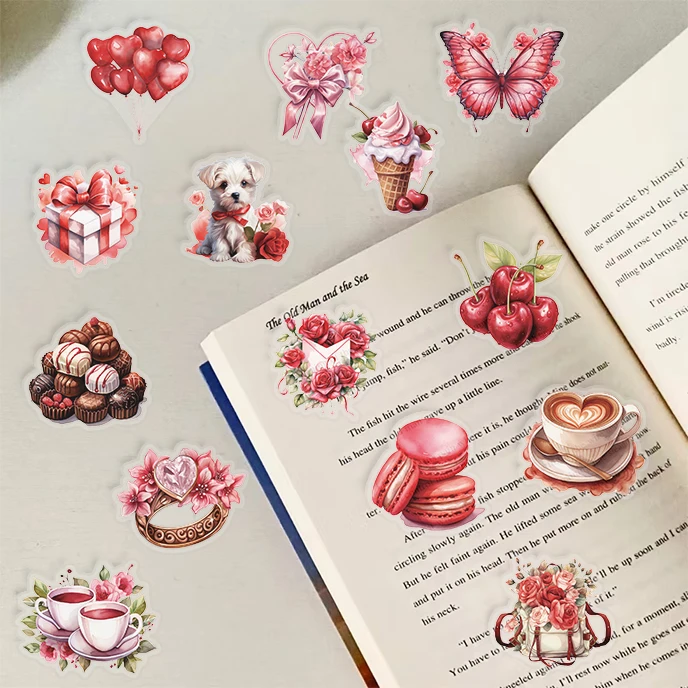 50pcs Red Confession Gift Stickers PET Cartoon Valentine's Day Decals Laptop Motorcycle Suitcase Notebook Waterproof Sticker image 2
