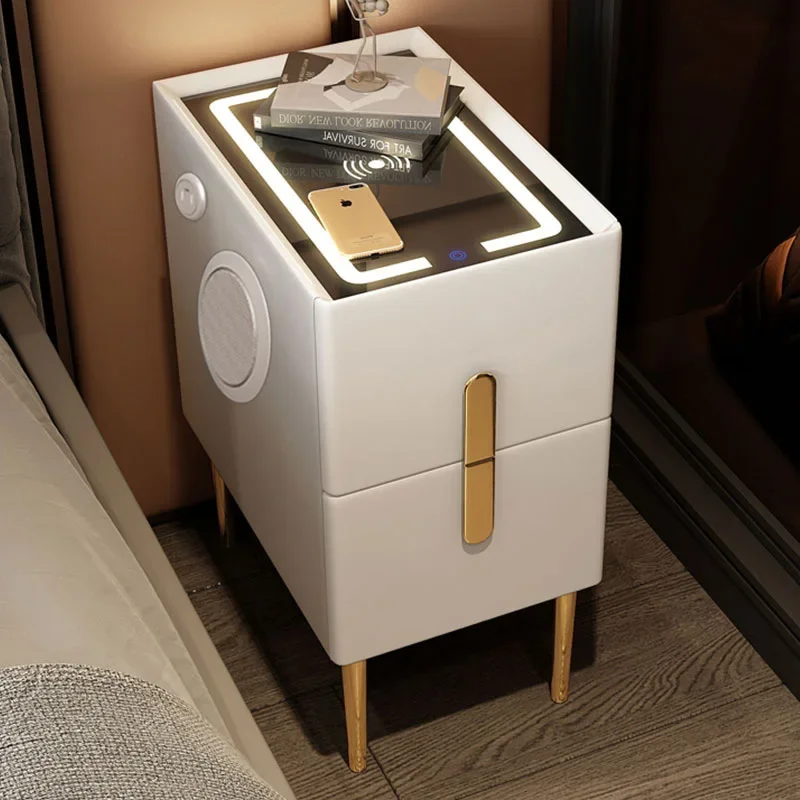 Modern Style Smart Bedside Table Bedroom Mini Nightstands with Wireless Charging Bluetooth Speaker Multi-Function Side Cabinet