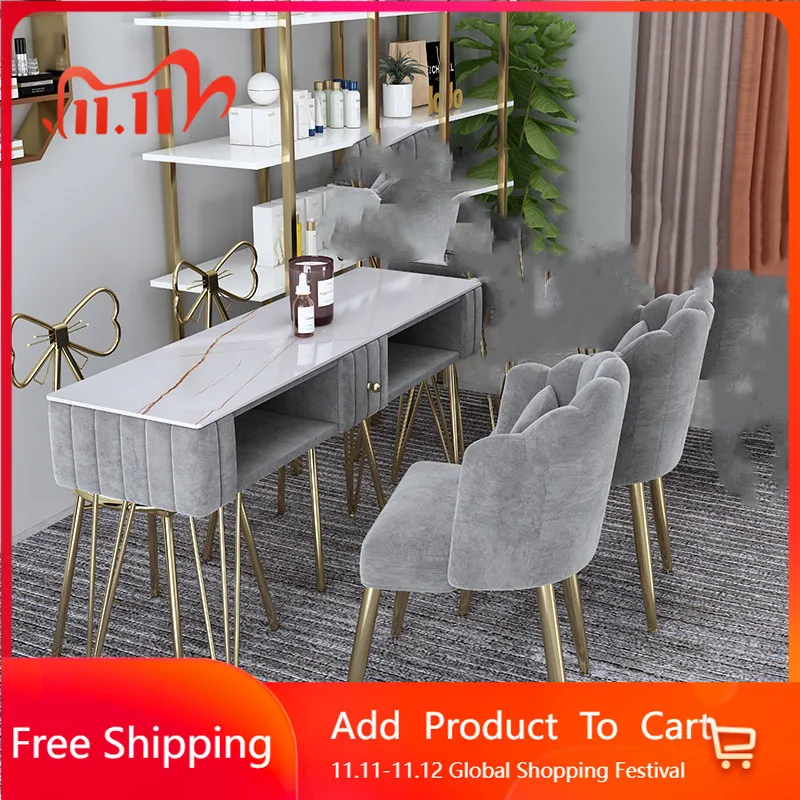 

Entertainment Storage Nail Table Chair Set Reception Grey Nail Desk Art Nordic Luxury Ergonomic Tavolo Manicure Trendy Furniture
