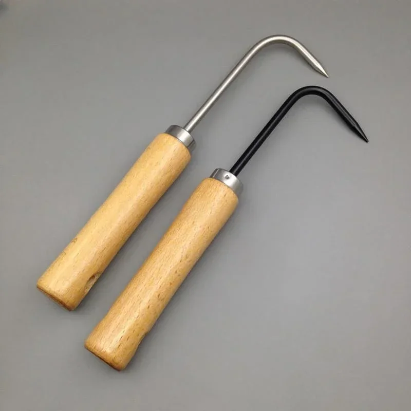 

1pc Firm Carbon Steel Bonsai Tools Hook Wooden Handle Durable Grass Hook Robust Grass Root Hook