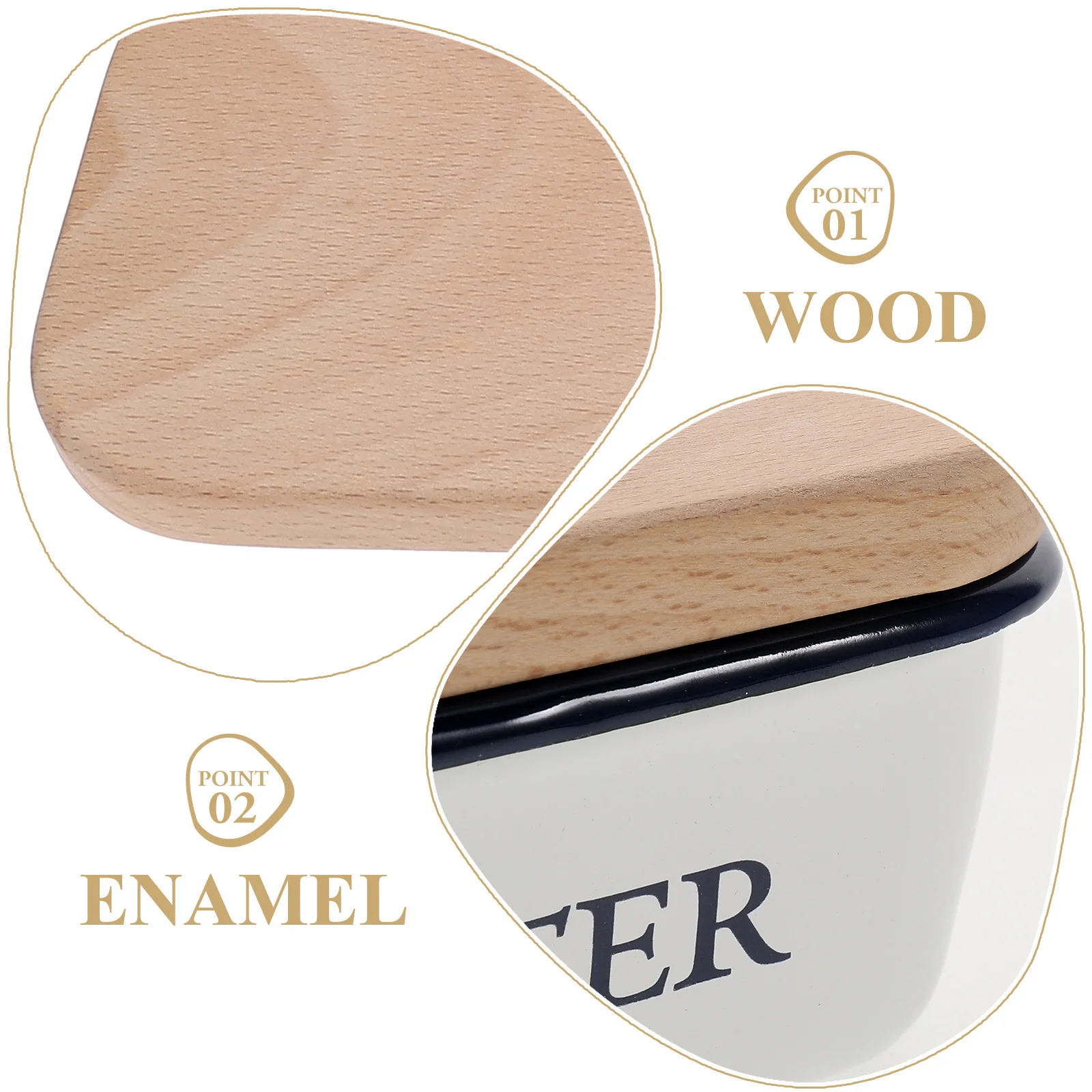 

Enamel Butter Container Wood Cover Kitchen Cheese Holder Butter Box Freshness Storage Keeper Cheese Freshness Box