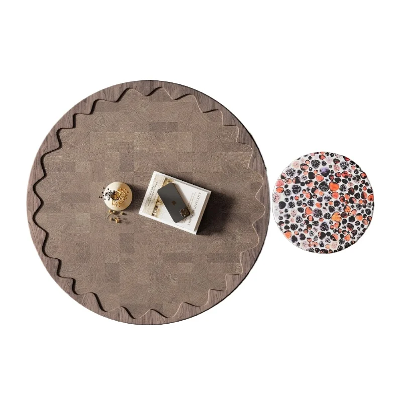 

Medieval designer living room coffee table, light luxury high-end creative round table coffee table combination