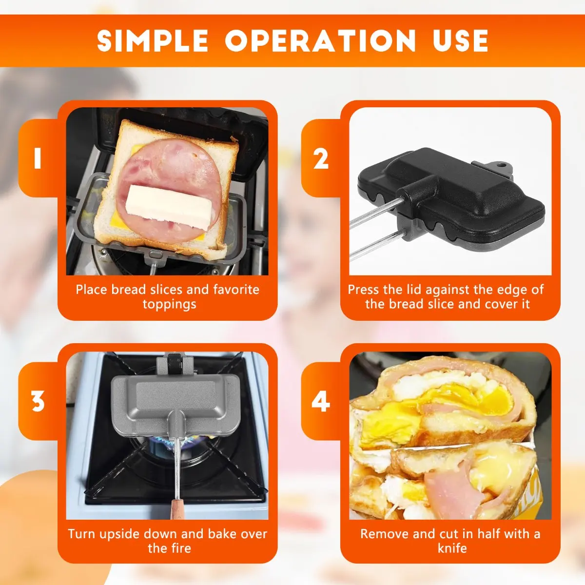 ABUD-Double-Sided Sandwich Baking Pan Camping Frying Pan Cheese Maker Sandwich Maker Flip Pan