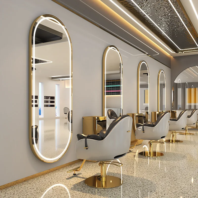 Barber shop mirror single-sided wall-mounted hair salon special hair salon mirror table with light haircut wall-mounted mirror