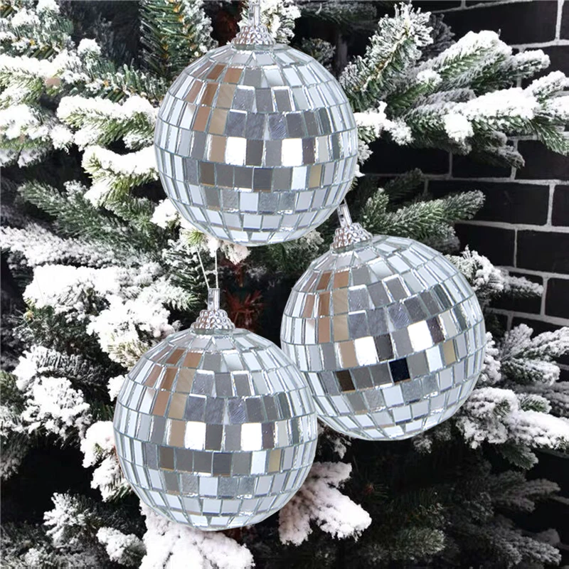 3/4/10cm Mini Christmas Mirror Ball Shining Laser Glass Balls Xmas Tree Hanging Ornament Disco Home Christmas Party Decorations