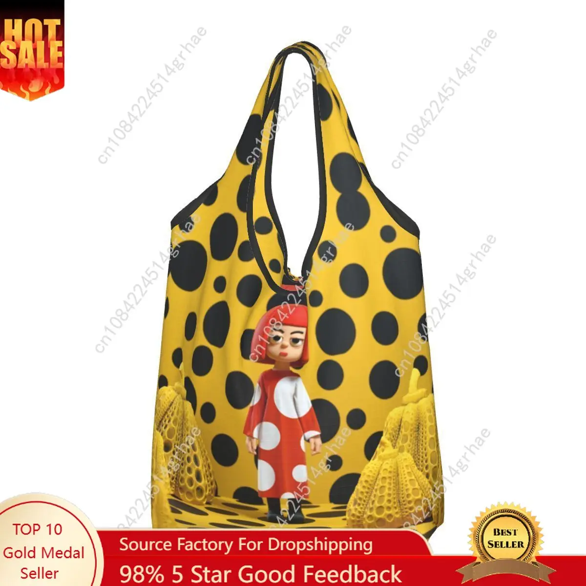 Tas Belanja Polka Yayoi Kusama Kustom, Tas Bahu Wanita Kawaii Motif Labu, Tas Belanja Kapasitas Besar