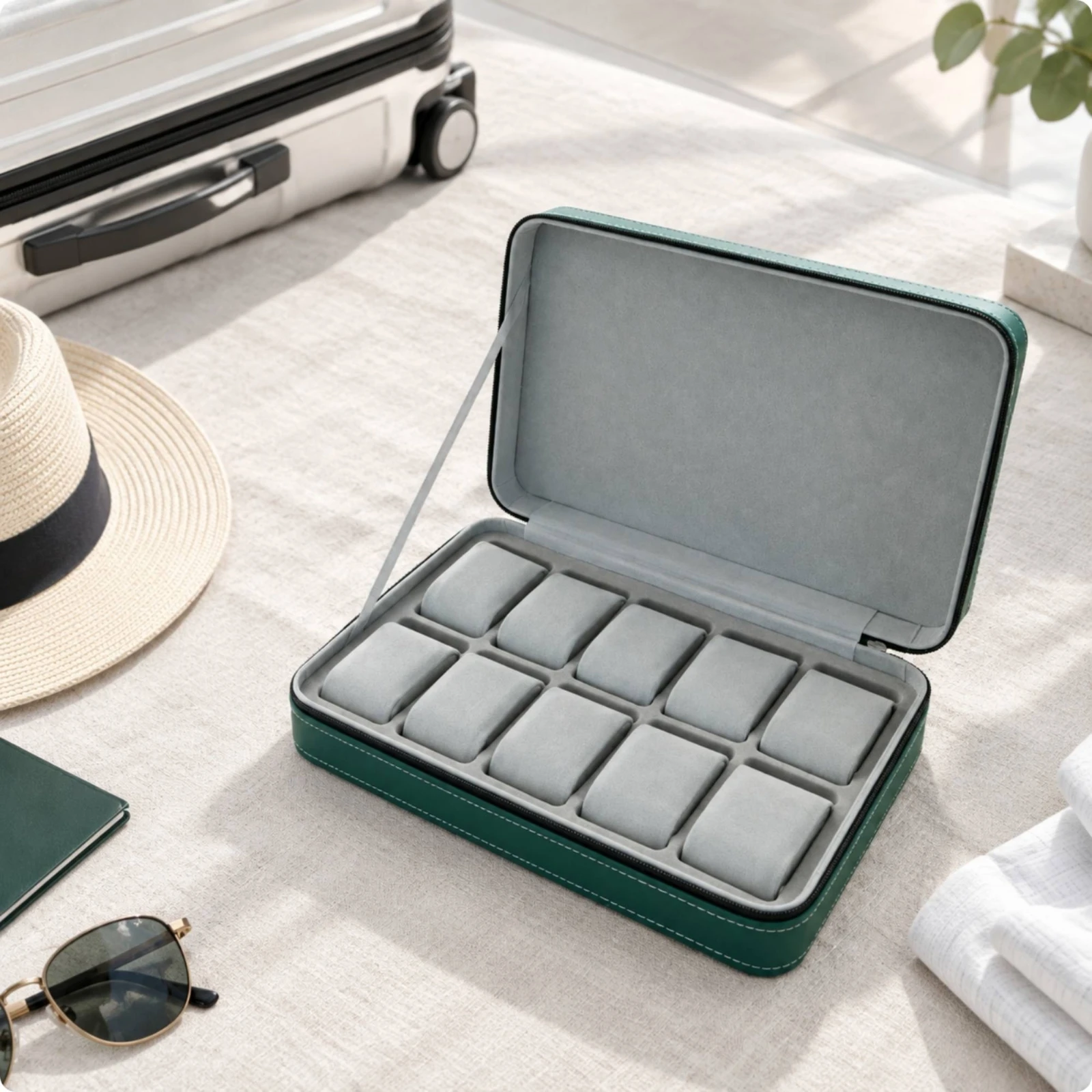 Watch Storage Case Shockproof Watch Case with Pillows Scratch-Resistant Zippered for Travelers, Dresser, Closet
