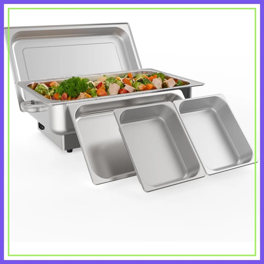 

9QT Electric Chafing Dish Buffet Set, Stainless Steel Food Warmer with 3 Pans, Temperature Control for Parties, Catering