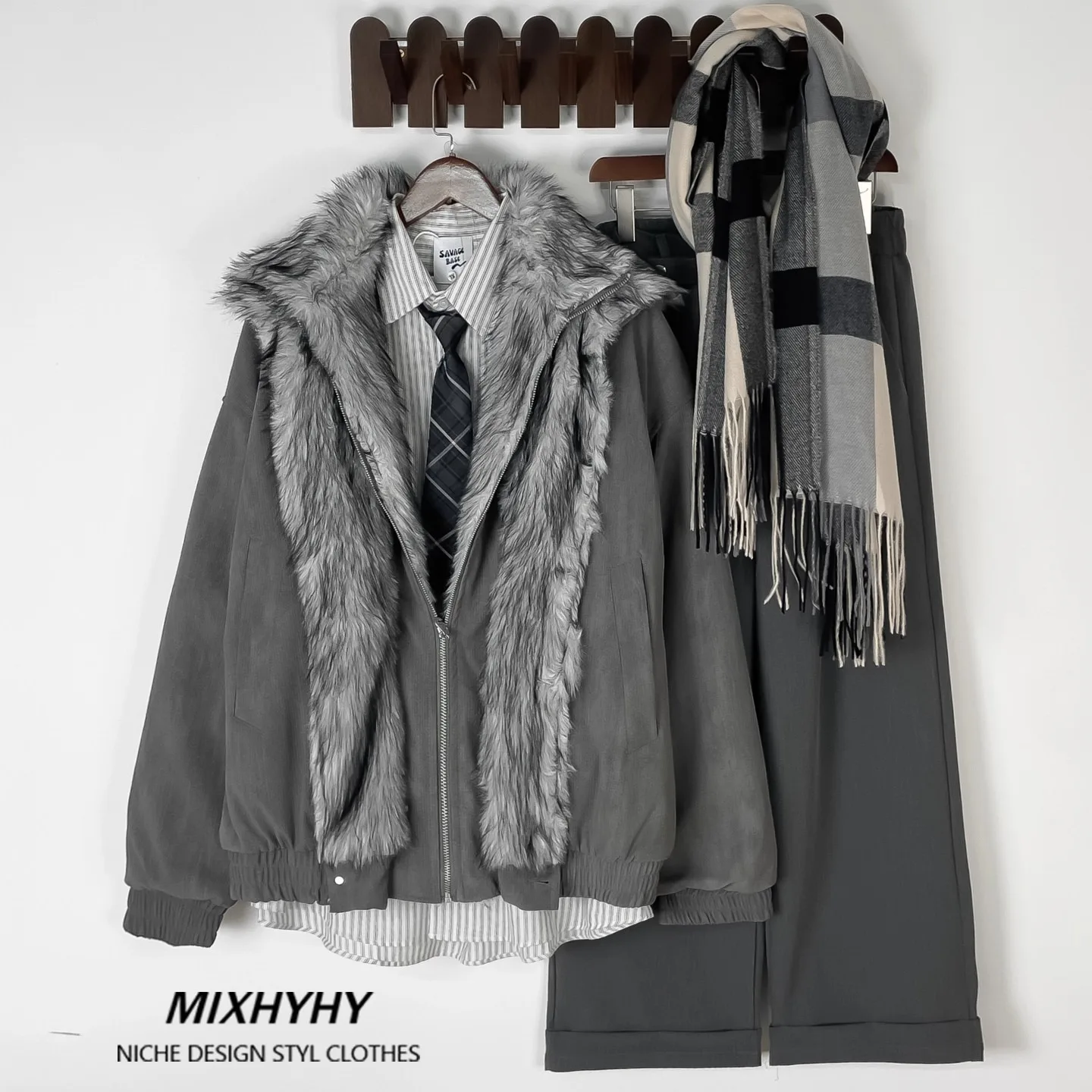 Men's Thickened Warm Cotton Jacket Fake Two-Piece Style Double Layer Fur Collar Autumn Winter Large Size Short Outerwear