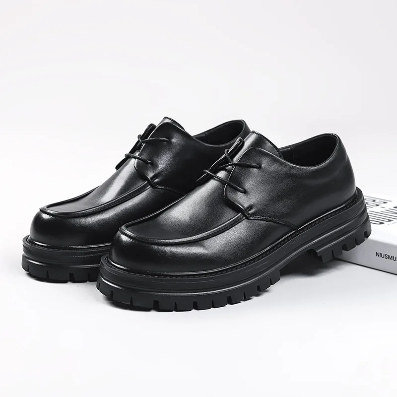 

men casual business office formal dress original leather shoes lace-up derby shoe black stylish gentleman platform footwear mans