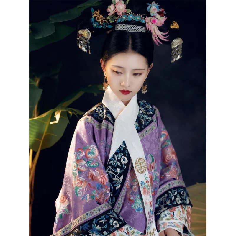 

Young imperial concubine Qing Dynasty women's wear Qing Dynasty cloak flag flag female print Chinese style court style Hanfu