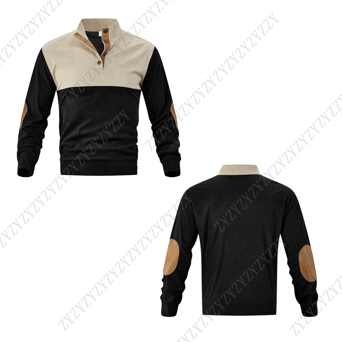 2026-Spring-Autumn-European-Men-Color-Block-Stand-Collar-Corduroy-Hoodie-Loose-Fit-Long-Sleeve-Pullover-Daily-Street-Outdoor-Spo