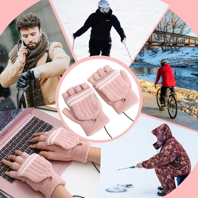 Fingerless Heated Gloves Heating Men Women Fingerless Winter Gloves Adjustable Temperature Winter Warm Heating Mitten USB Hand