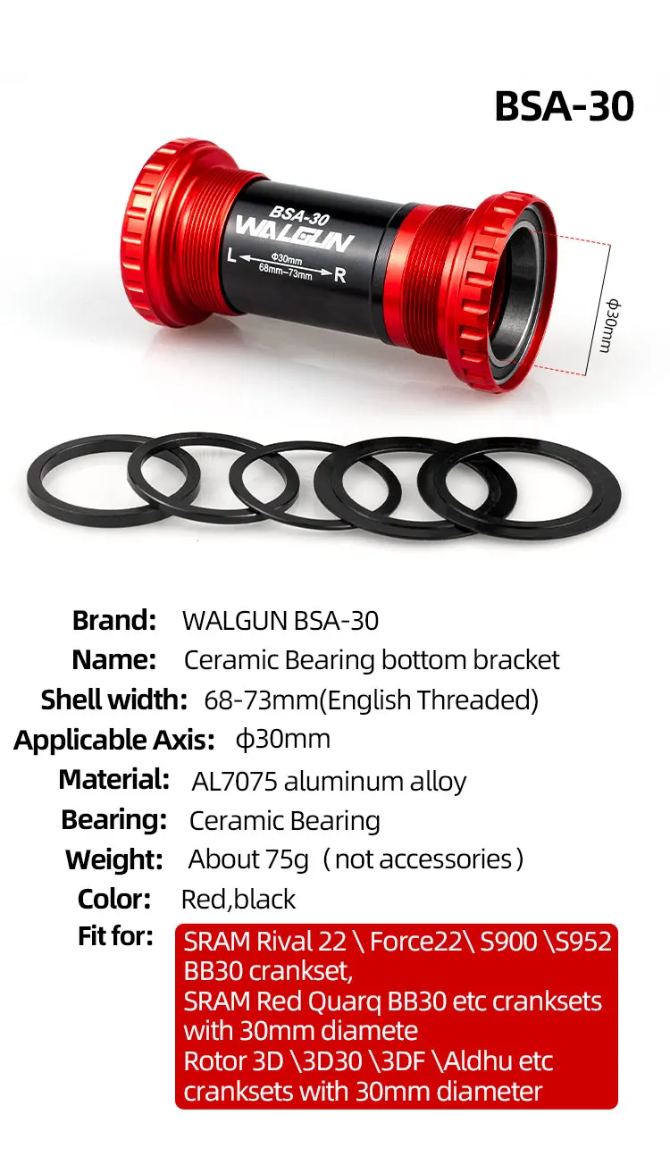 Fahrrad-Innenlager, BSA-Gewinde-Set, passend für 68 73 mm Rahmen, 22, 24, 29, 30 mm Achse, Keramiklager, Fahrrad-BB für Shimano SRAM GXP-Kurbelgarnitur – Detail 3