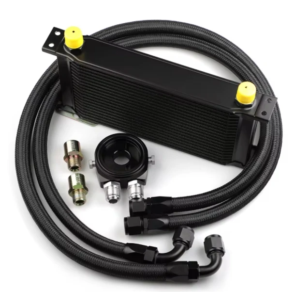 19 Rows Oil Cooler Kit AN10 M-MODEL Oil Cooler Kit Oil Filter Adapter With Nylon Stainless Steel Braided Hose