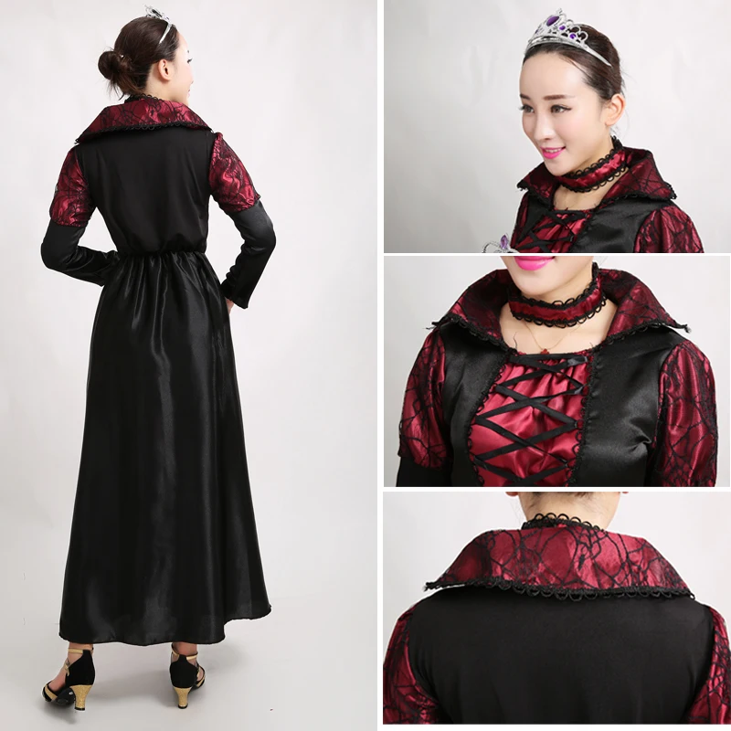 زي الهالوين للسيدات البالغات زي الملكة زوجة الأب التأثيري أداء سنو وايت كوين مسرح دكتور