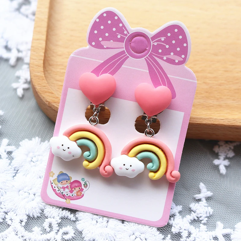 24 Style Rainbow Colorful Cute Rabbit Ice Cream Clip on Earrings for Children Girls No Pierced Earring Jewelry Fashion Accessory