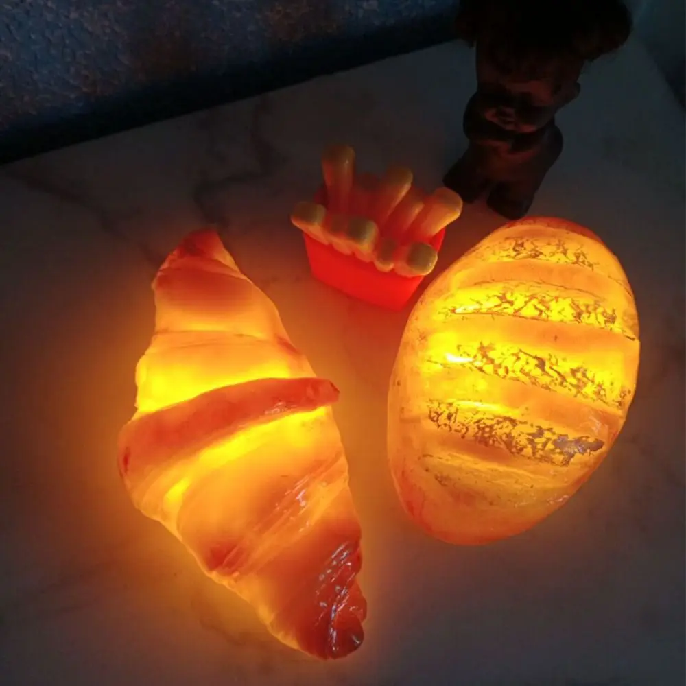 

Cute Bread Shaped Croissant Night Light Batteries Powered LED L Cross Bread Lamp Resin Funny Bread Lamp Children's