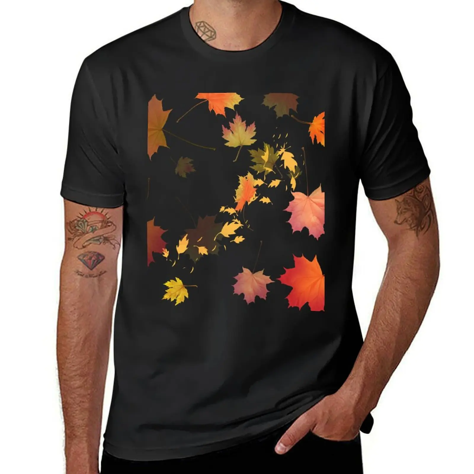 

Autumn Scattered Leaf Design - Fall Leaves - Maple Leaves - Autumn Colours Orange Background T-shirt