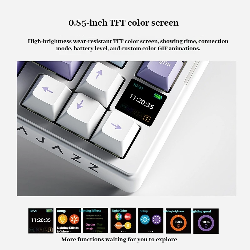 Ajazz Aks075 Alice Wireless Mechanical Keyboard Ergonomic Thri- Mode Gasket Structure Via Color Screen Rgb Office Game Keyboard