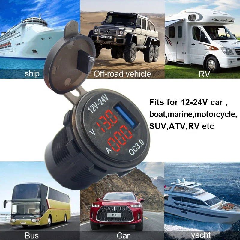 Waterproof 12V/24V QC3.0 Dual USB Fast Charger Sockets