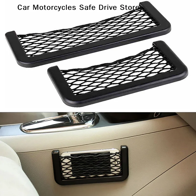 Car Storage Net Stretchable Mesh Pocket Net Magic Elastic Sticker Universal Rear Mesh Trunk Seat Bag Pocket Cage Auto Organizer