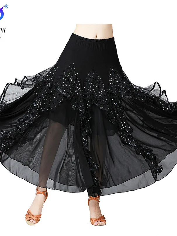 Modern Dance Skirt New Sequin Big Swing Skirt Ballroom Dancing Social Dance Skirt Dance Practice Clothes Competition Clothes