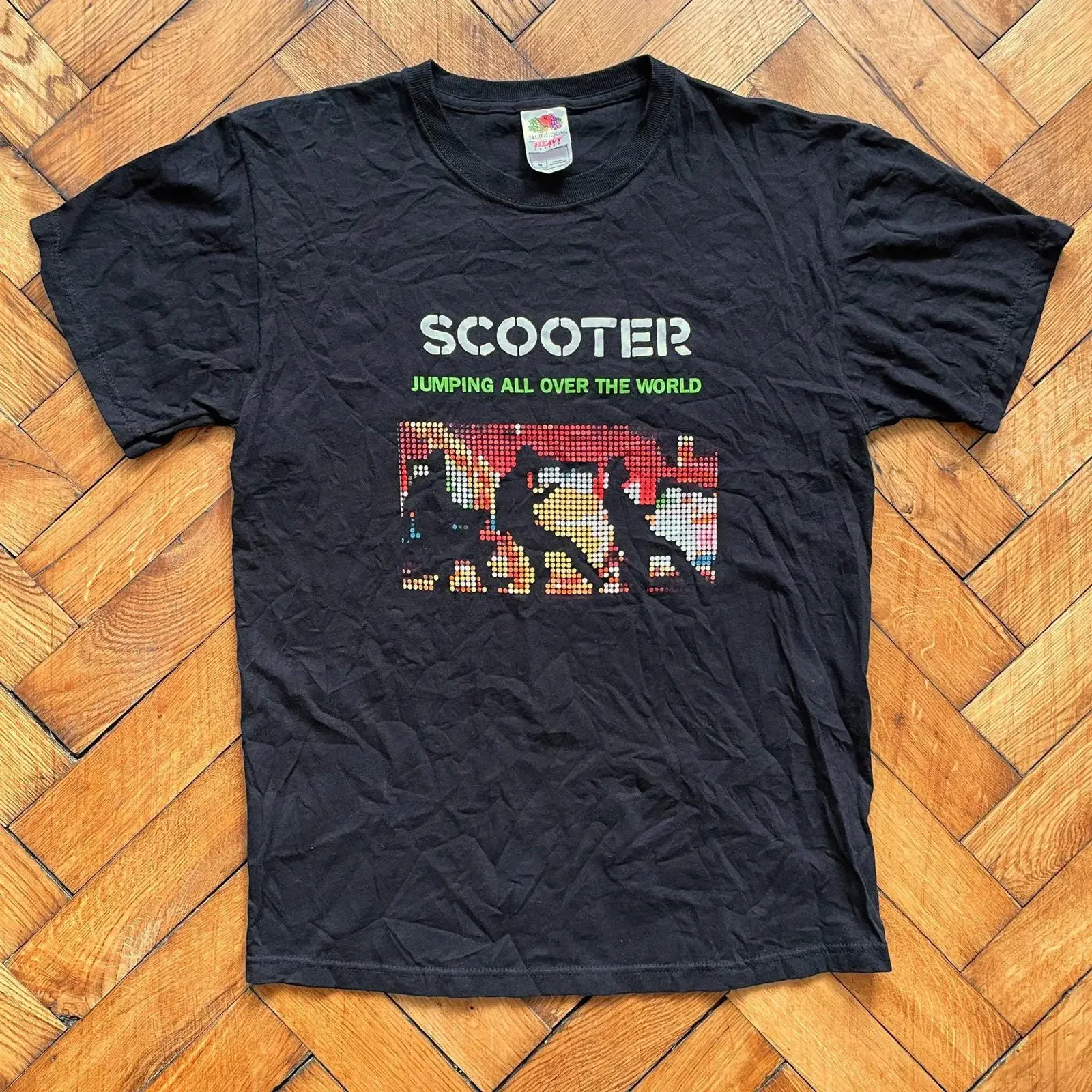 Y2K Scooter Band T Shirt M Tour 2007 2008 Jumping All Over the World Techno Rave vintage Washed streetwear homme Stretched