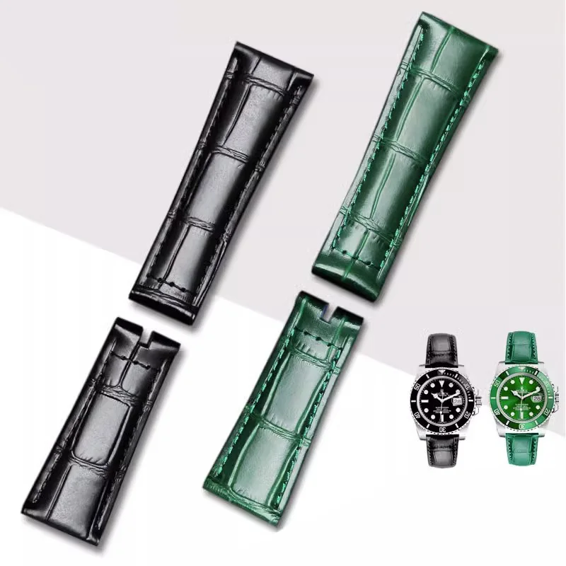 Genuine Leather Watch Strap Men for Rolex Daytona Submariner Black Green Water Ghost 20mm Watch Accessories Ladies watchband