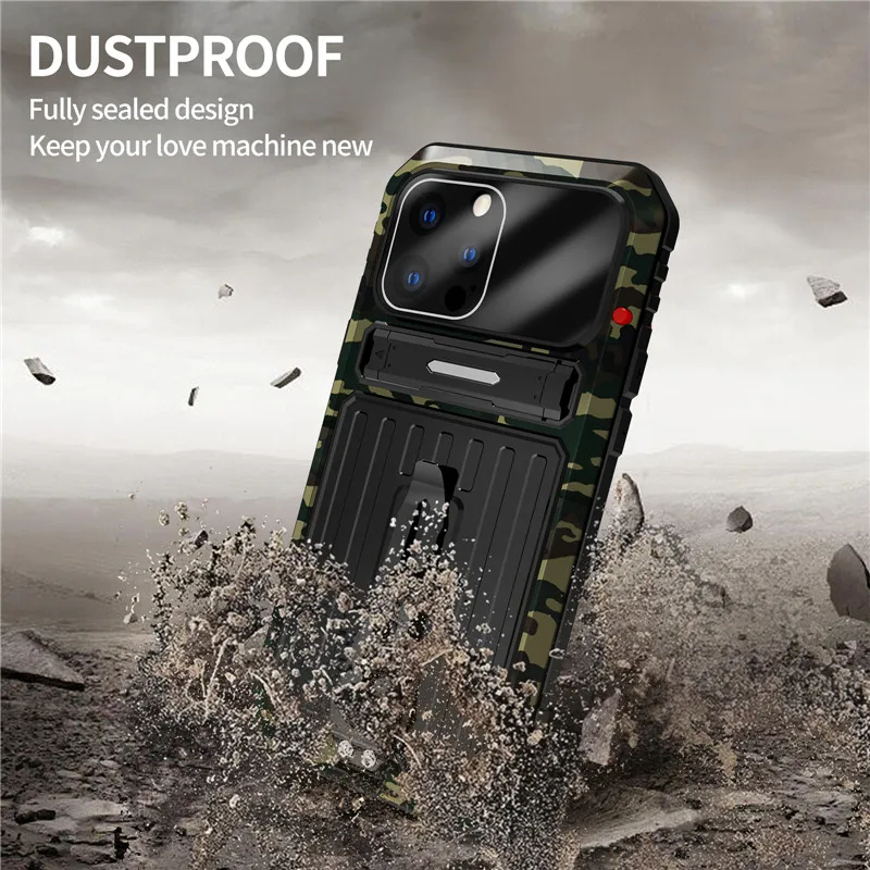 Imagem -04 - Capa de Camuflagem Robusta Completa para Iphone Capa Traseira de Metal de Alumínio Kickstand Armadura Antichoque 14 Pro 14 13 12 Pro Max 14 Plus