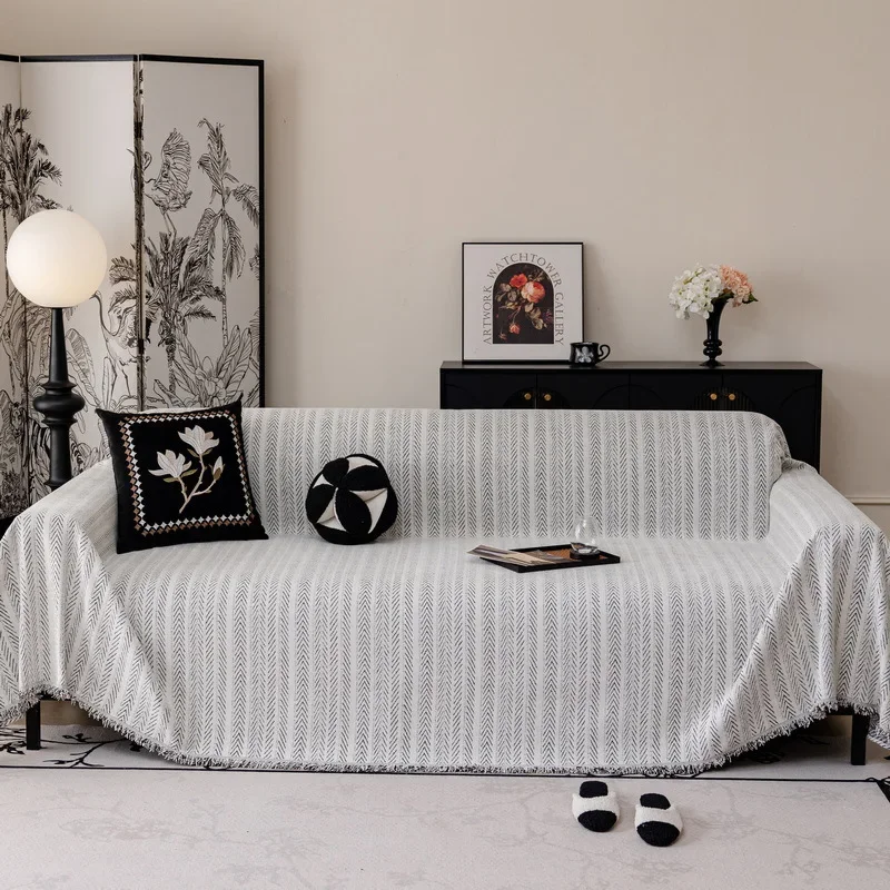 One Piece Anti Cat Scratch Sofa Cover Simple Wind Sofa Towel Fish Bone Pattern Universal in All Seasons Suitable for 2 3 4 Sofas