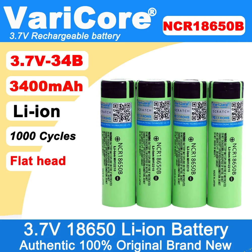 

VariCore 100% New Original 3.7v 3400mAh 18650 Li-ion Rechargeable Battery 4.2v NCR18650B For Flashlight batteries