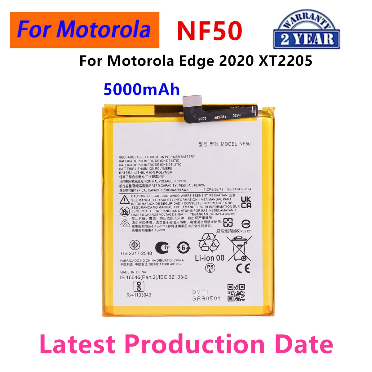 

100% Original NF50 5000mAh Battery For Motorola Moto Edge 2020 XT2205 Mobile Phone Batteries