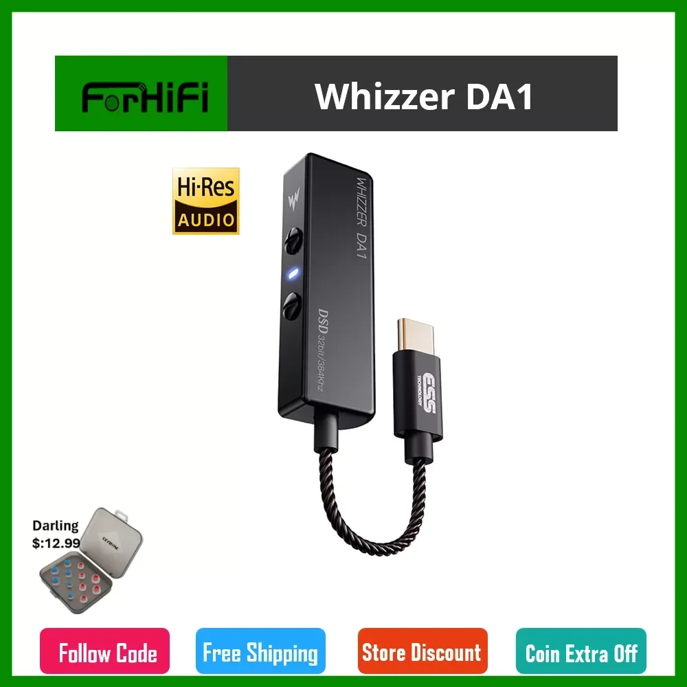 

Whizzer DA1 Portable DAC USB C Amplifier, Mini USB C Dongle with Mic Volume Control for Headphones Smart Phones Earphones