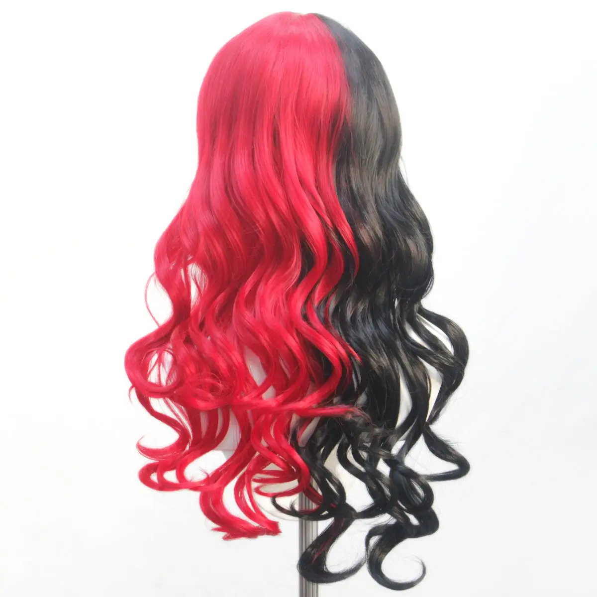 Abnehmbare rote und schwarze Doppel-Pferdeschwanz-Synthetikperücke mit langem, lockigem Haar |   Witch's Dress-up Cosplay Perücke