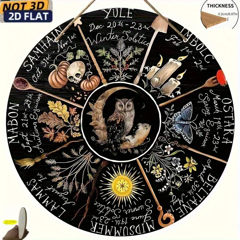 Plano 2D, Impresión plana 2D, Calendario sabot de brujería, Placa colgante de rueda de la fortuna pagana para todas las estaciones - Mares de brujería de madera