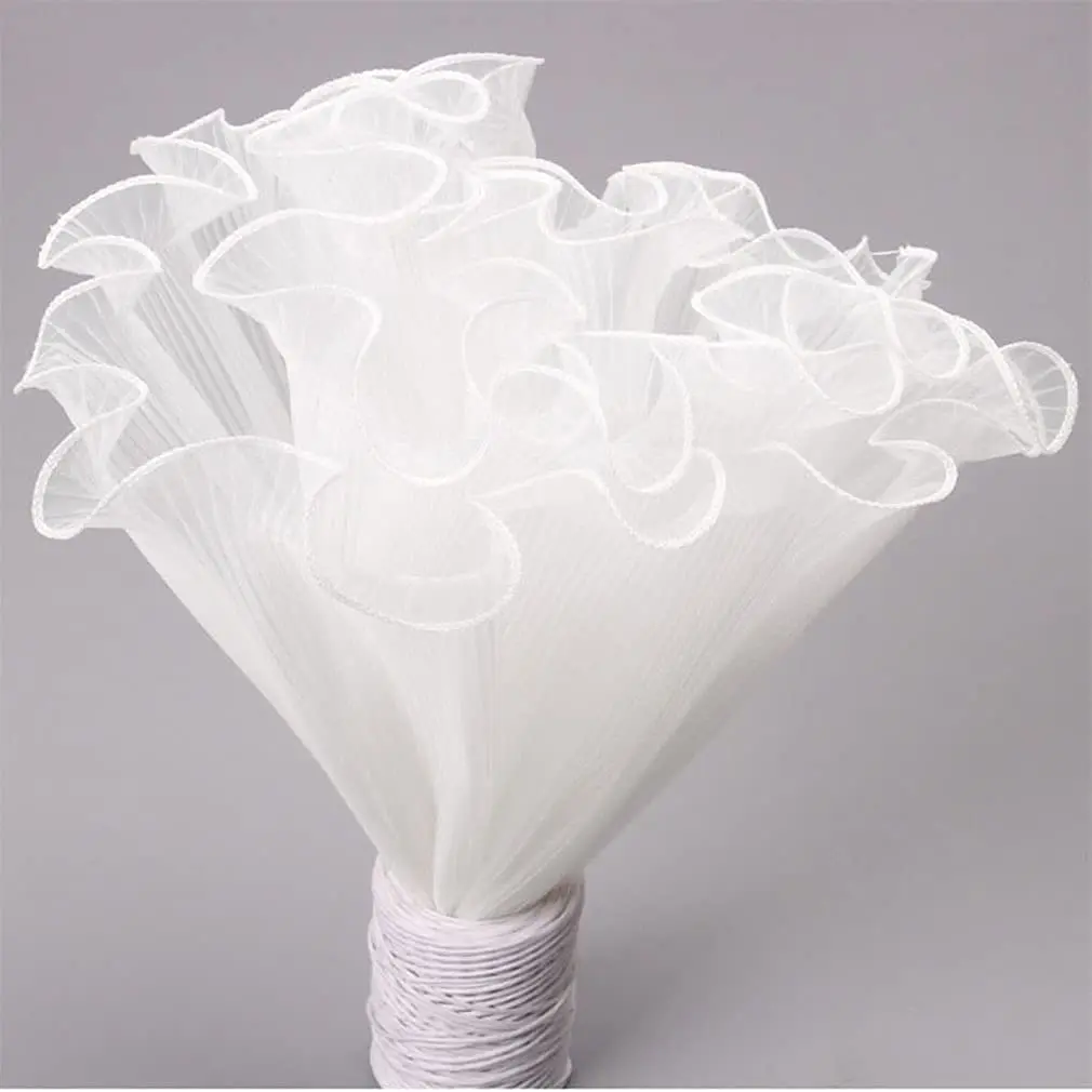 

White Floral Bouquet Packaging Set – Includes Decorative Mesh Wrapping Paper, Pearl-Edged Wrapping Paper & Wrinkled Wave Mesh