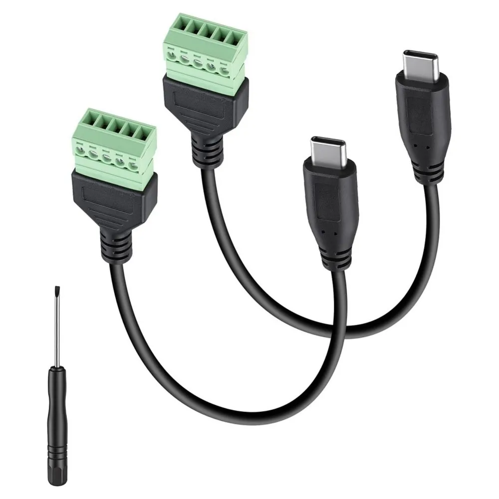 A97I-USB C Cable With 5 Pin Solderless USB-C Connector And Screw Terminals Solderless Connection,Green Connection, DIY Wiring
