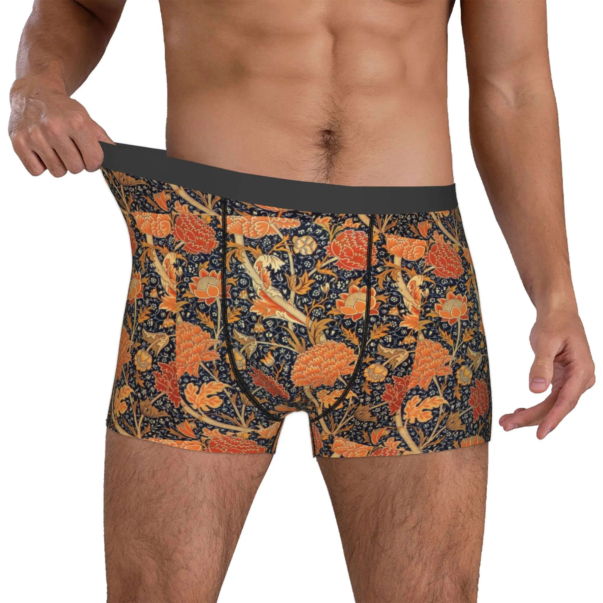 William Morris Orange Cray Floral Art Boxers Shorts Men's Textile Pattern Briefs Underwear Funny Underpants