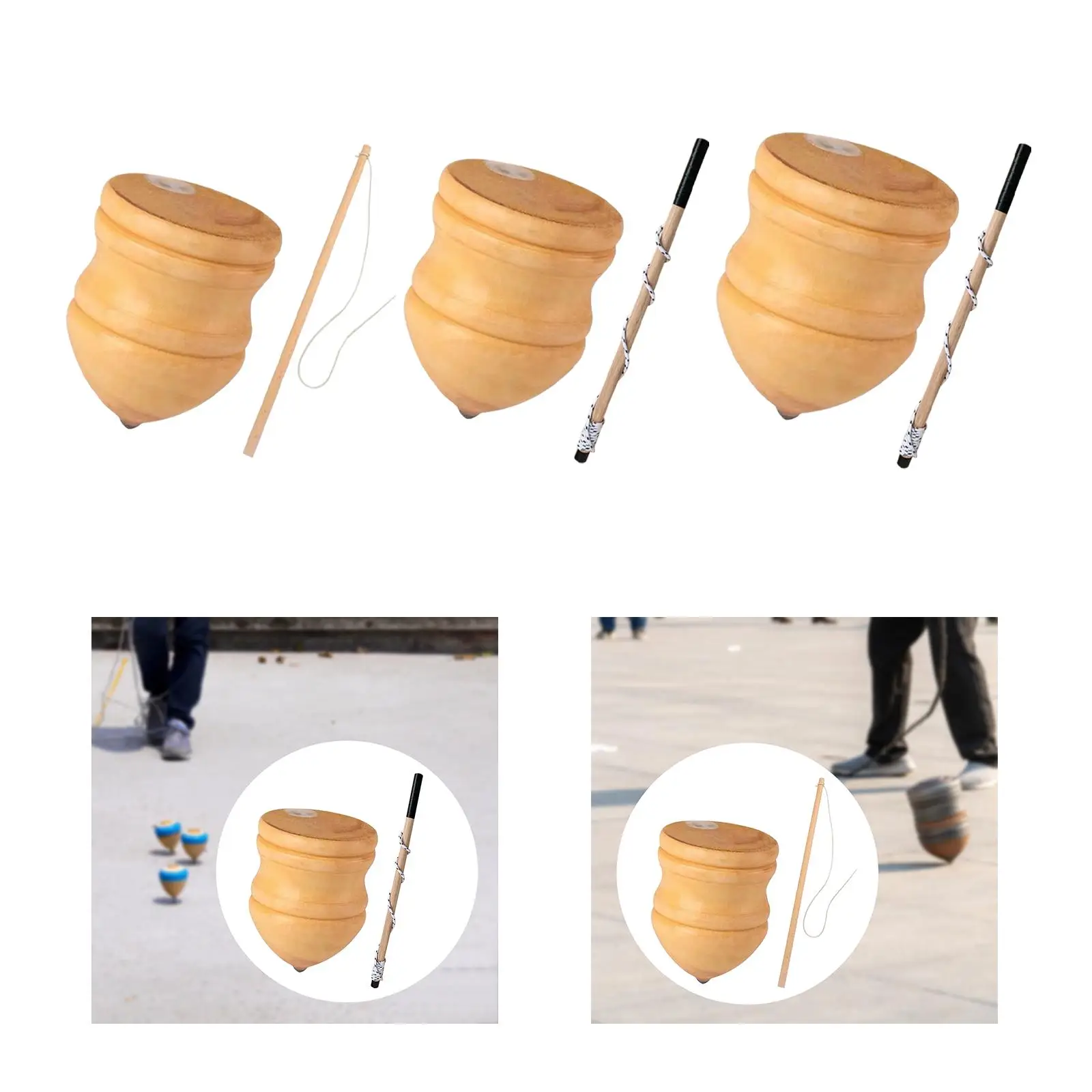 Classic Wooden Trompos with Whip Rod Motor Skills Gyro Toy Sturdy Point for Intermediates Beginners Kids Children Party Supplies